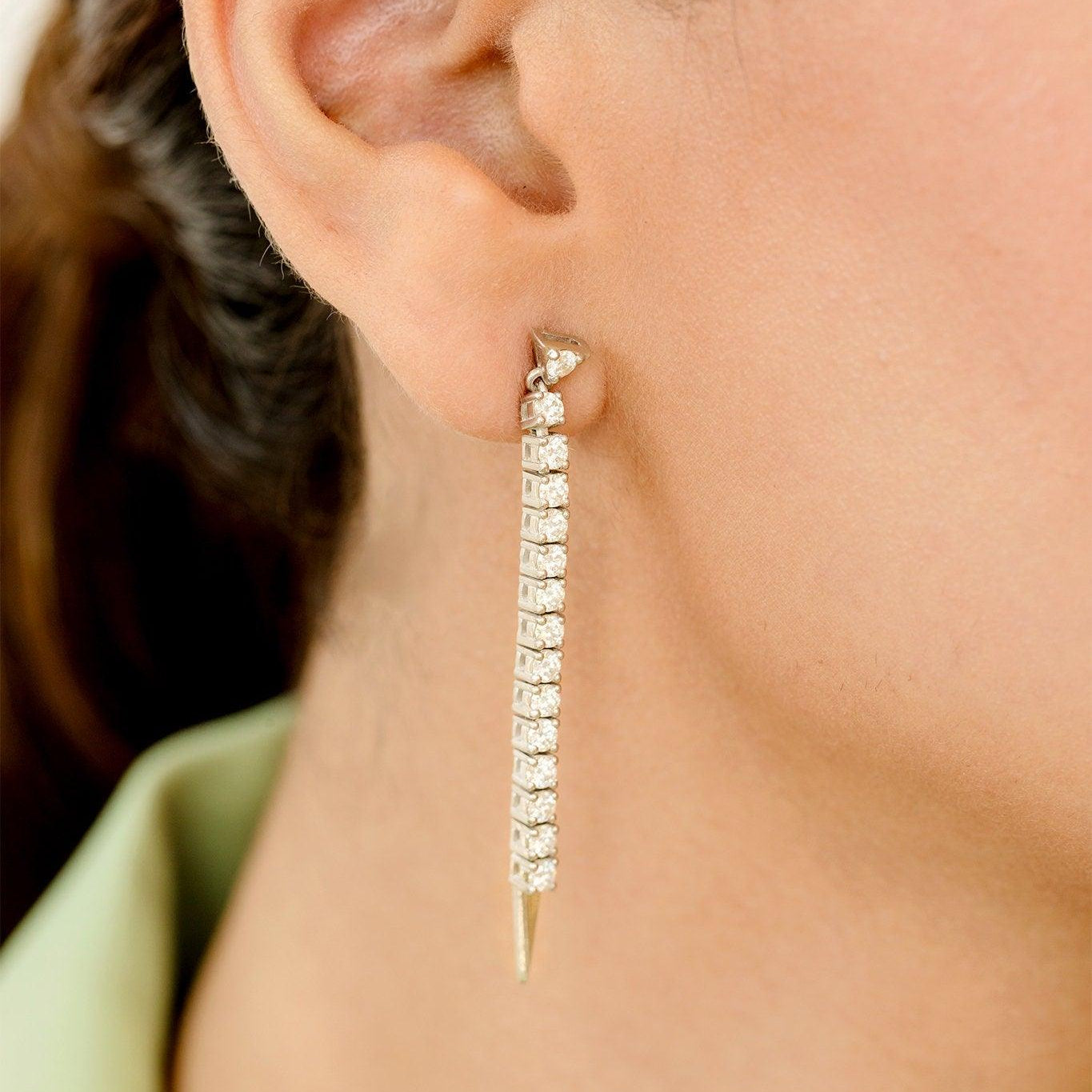 Genuine Diamond Gold Earrings, Solid Gold Long Dangle Earrings, 14Kt White/Yellow Gold Earrings, Custom Diamond Jewelry - GeumJewels