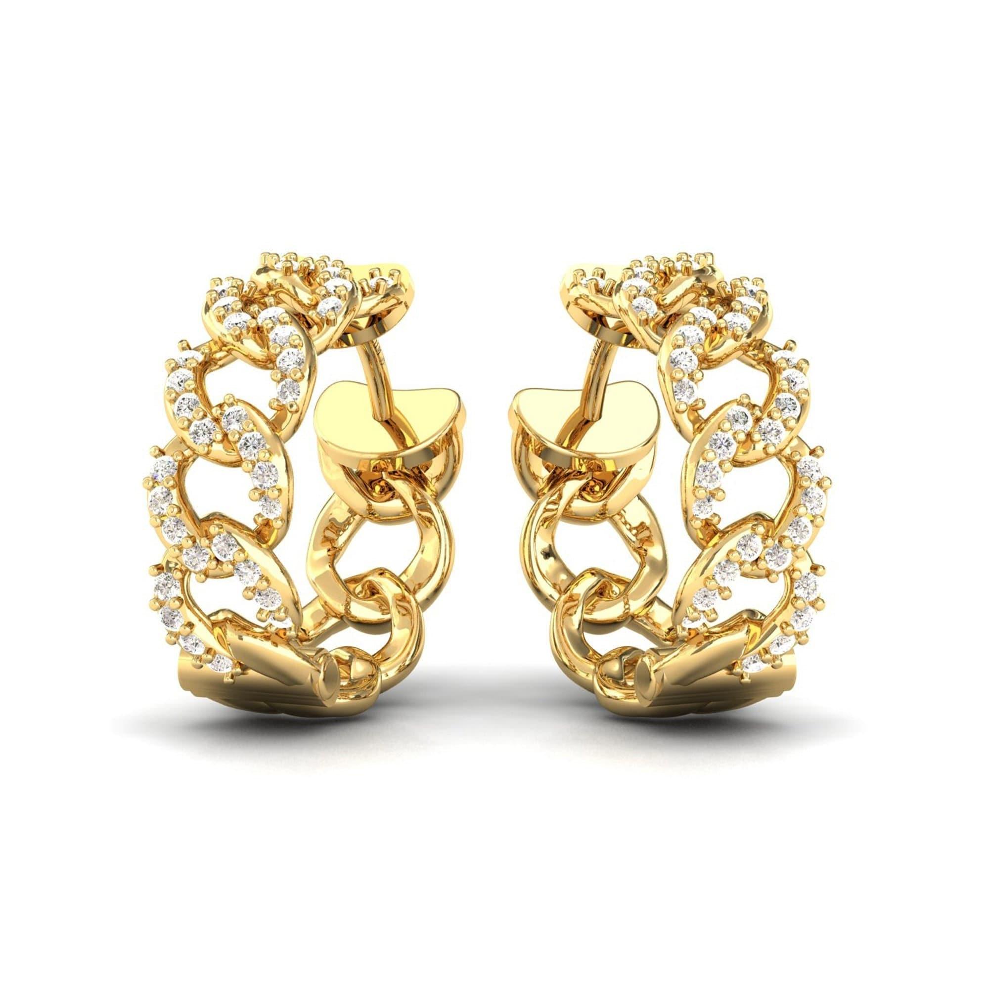 Small Diamond Hoop Earrings, Handmade Gold Earrings, Personalized Yellow/White Gold Earrings, Real Gold Fashion Earrings - GeumJewels