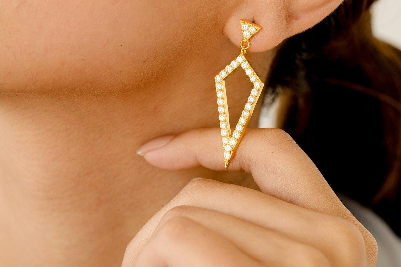 Genuine Gold Dangle Earrings, White/Yellow Gold Earrings for Ladies, Natural White Diamond Earrings, Designer Gift for-Wedding - GeumJewels