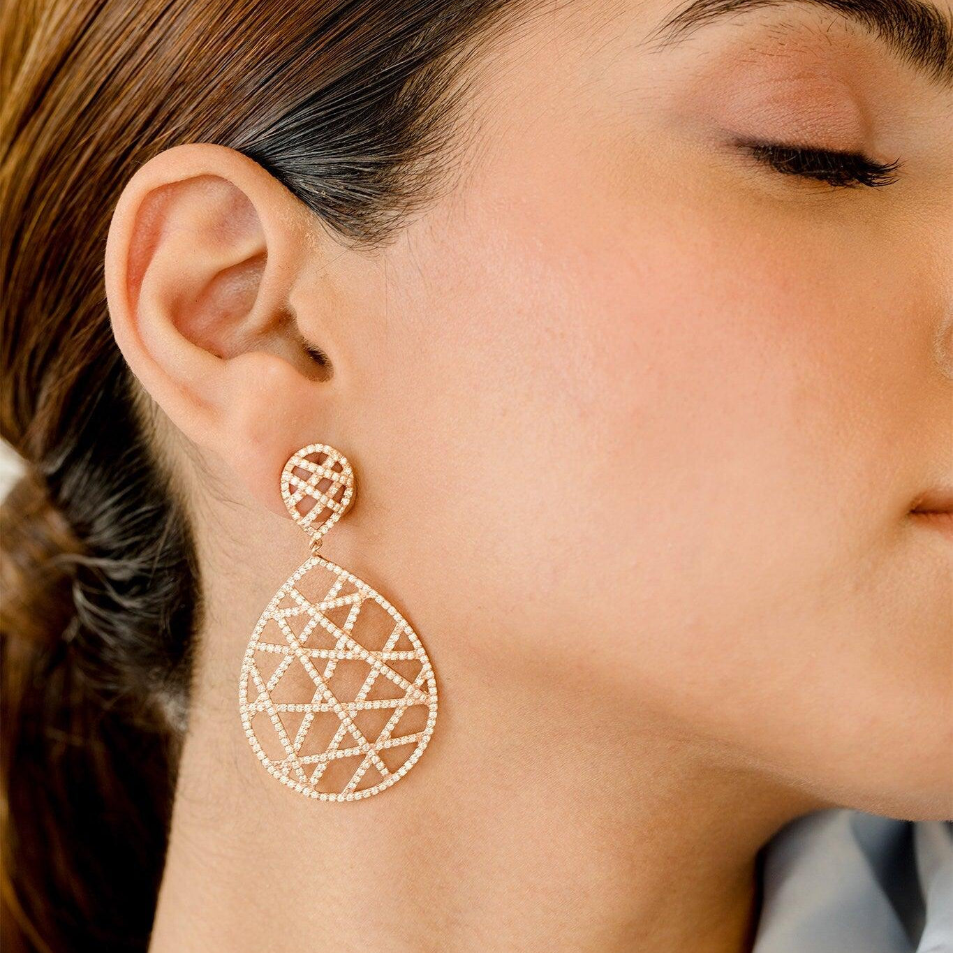 10kt 14kt 18kt Real Diamond Dangle Earrings, Handmade Yellow/White Gold Earrings, Rose Gold Earrings - GeumJewels
