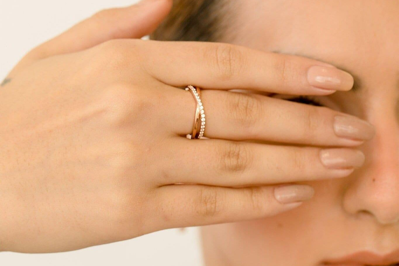 Handmade White Gold Ring, Rose Gold Dainty Ring for Women, Natural White Diamond Ring - GeumJewels