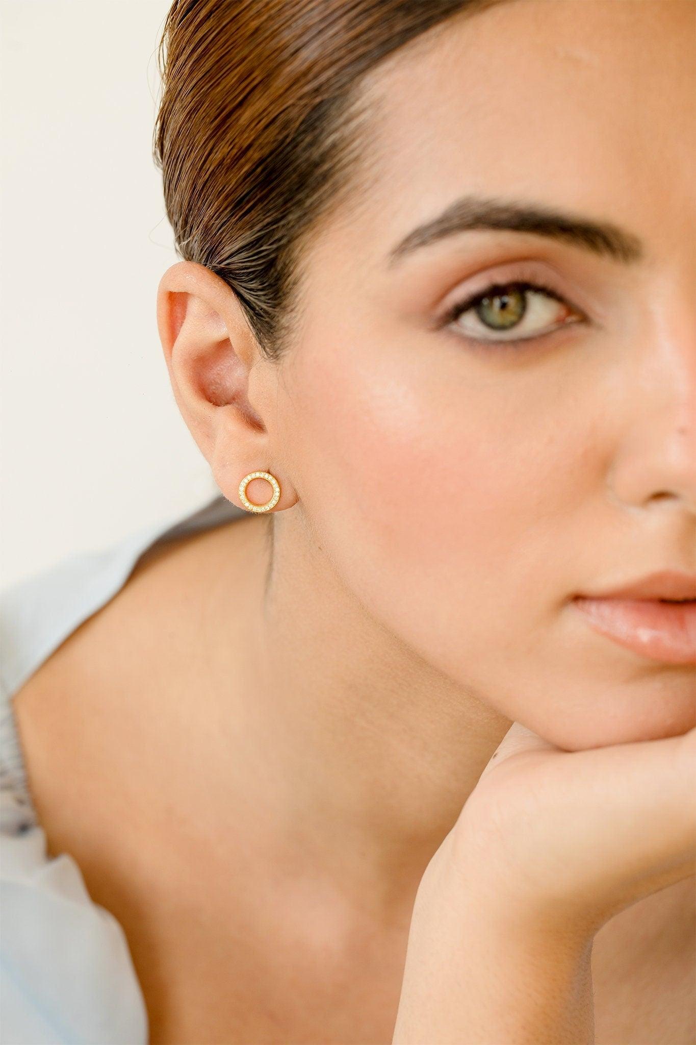 Natural Diamond Tiny Earrings, Elegant Yellow/White Gold Earrings, Rose Gold Custom Earrings - GeumJewels