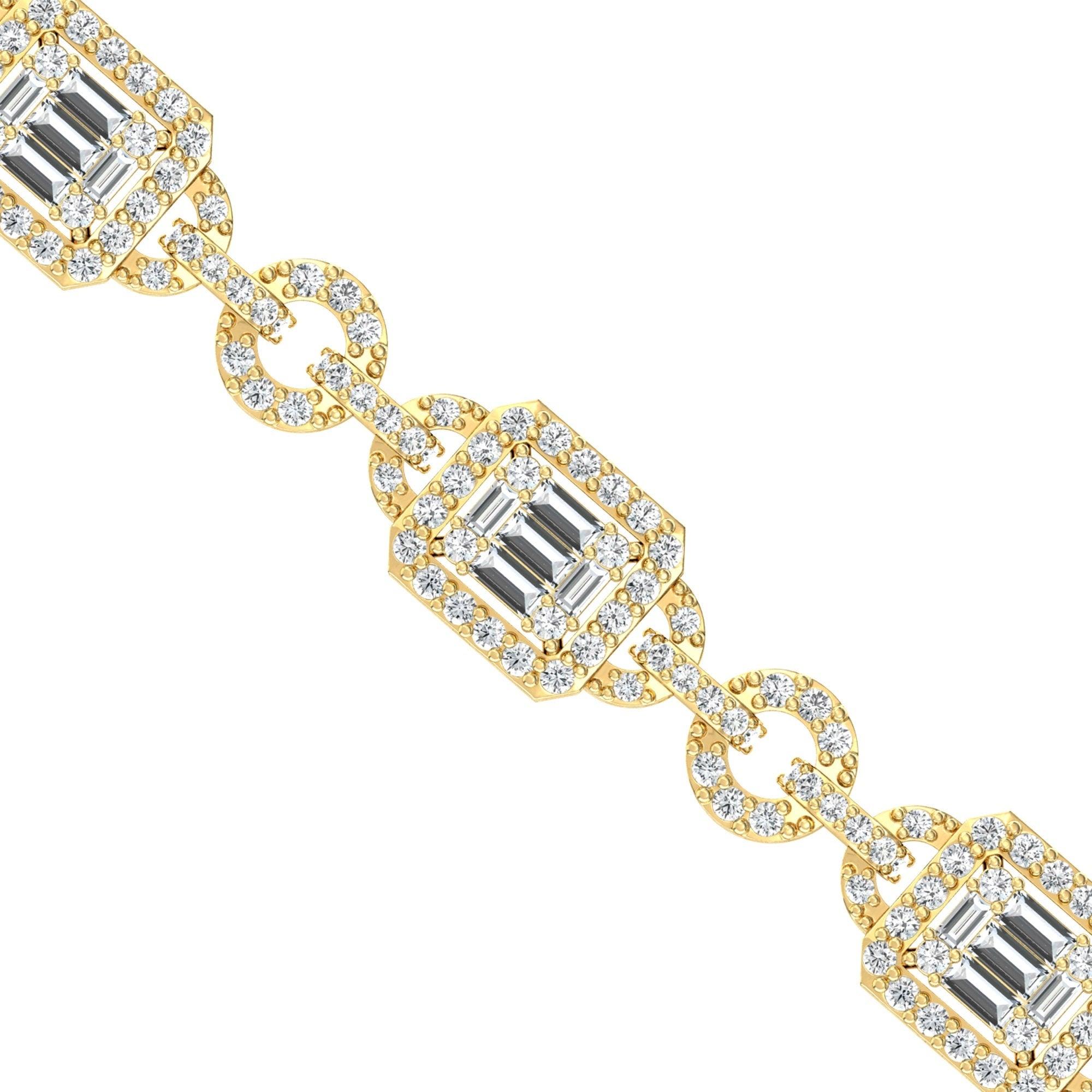 Genuine White Diamond Cut Bracelet, Yellow/White Gold Bracelet - GeumJewels