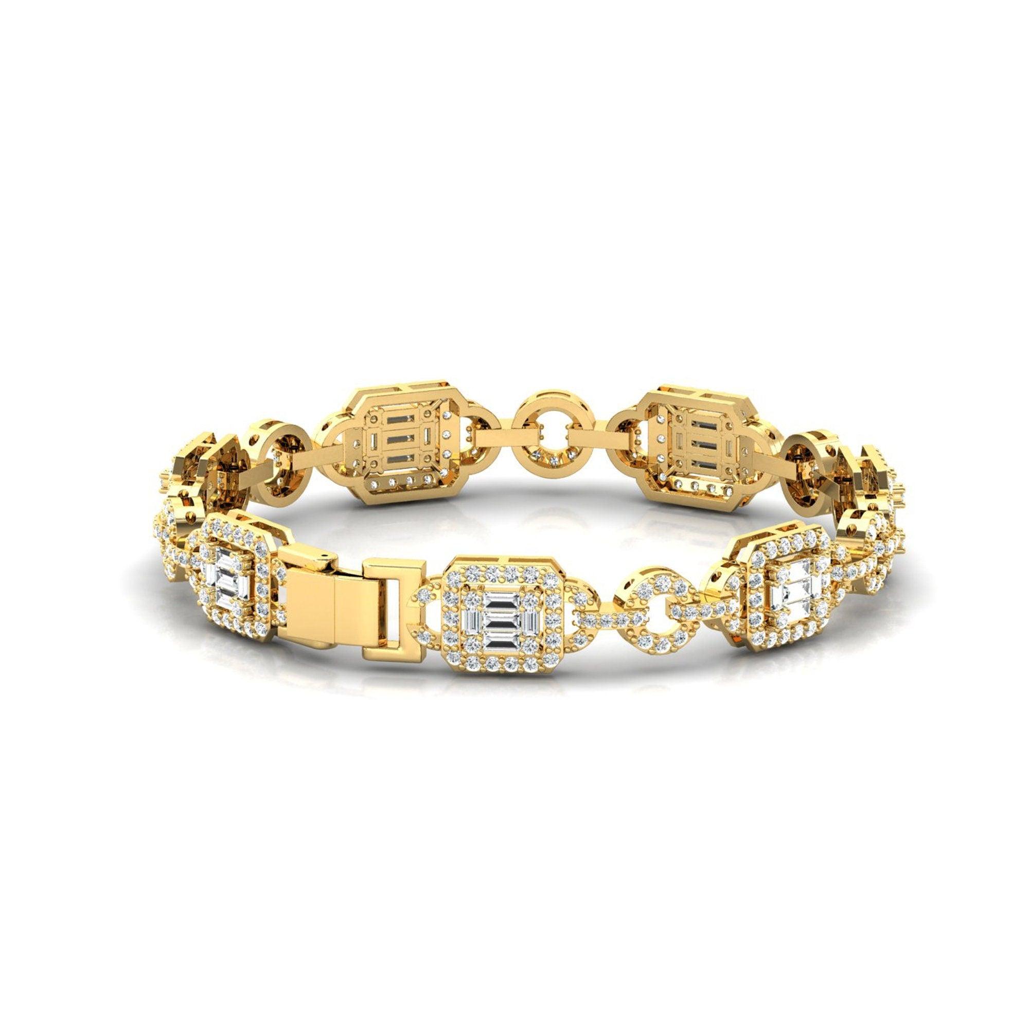 Genuine White Diamond Cut Bracelet, Yellow/White Gold Bracelet - GeumJewels