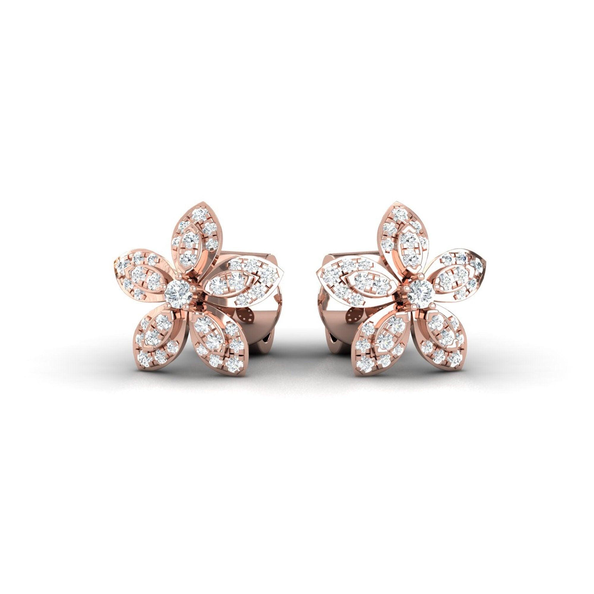 Elegant 18kt Solid Gold Designer Earring, Natural Diamond Studs, Unique Flower Earring for Women - GeumJewels