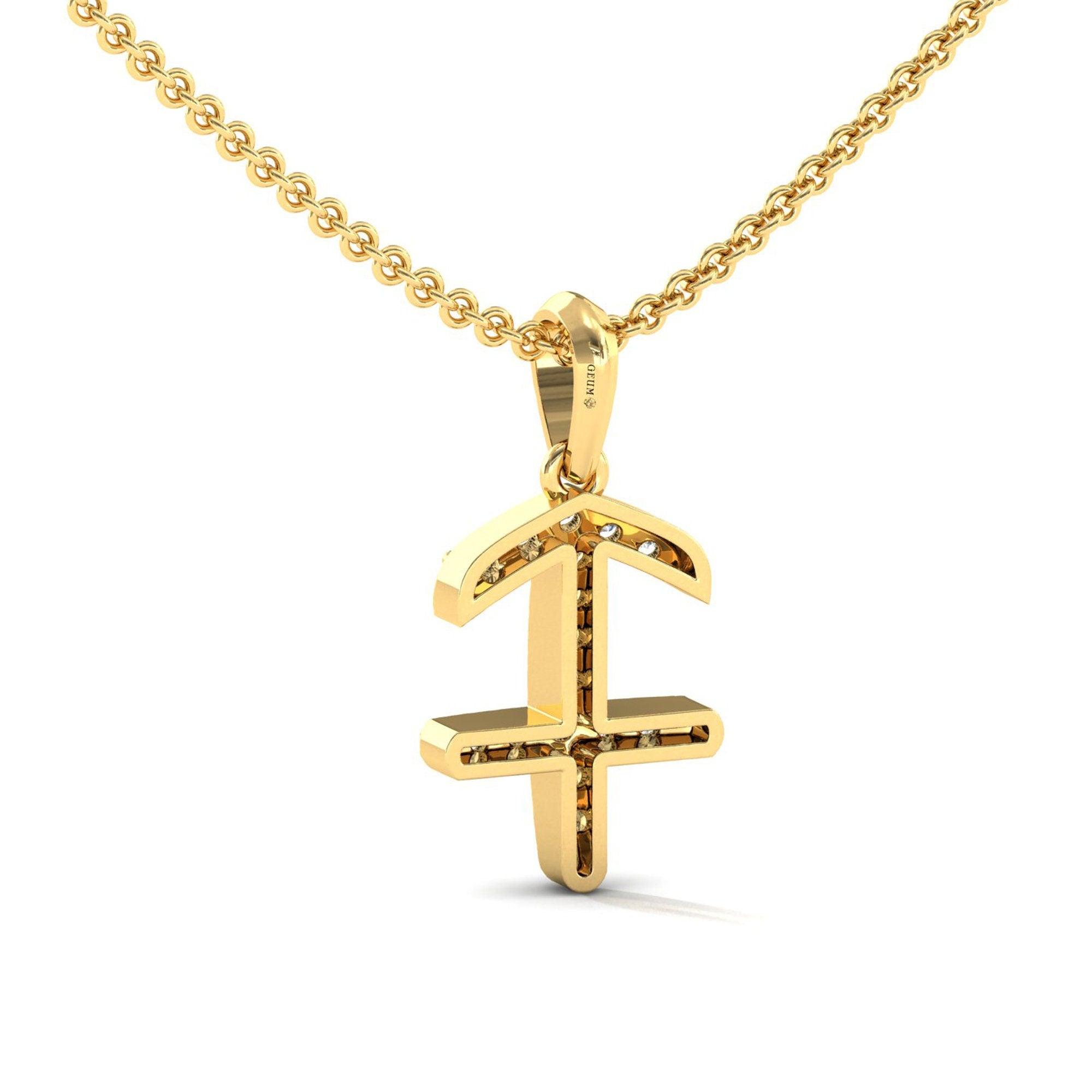 Handmade Sagittarius Zodiac Pendant, 18Kt Solid Gold Pendant Necklace, Unique Diamond Pendant - GeumJewels