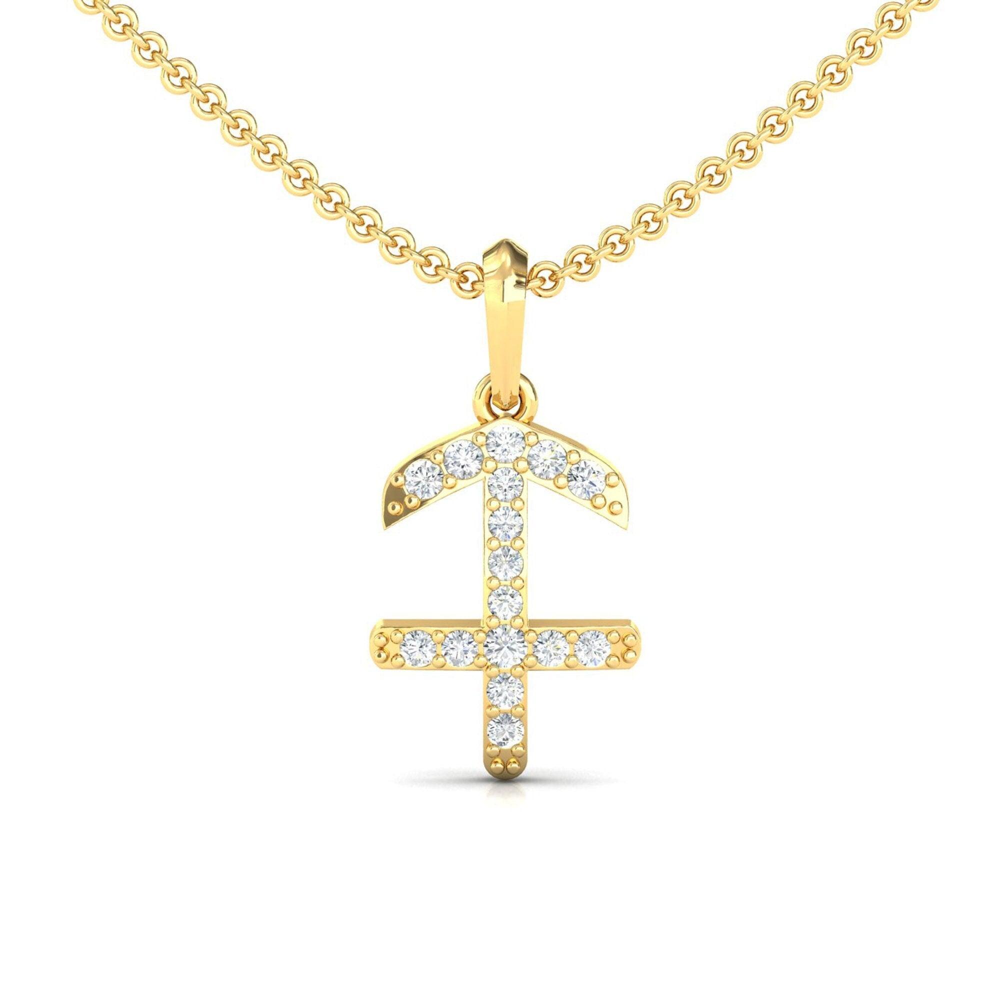 Handmade Sagittarius Zodiac Pendant, 18Kt Solid Gold Pendant Necklace, Unique Diamond Pendant - GeumJewels