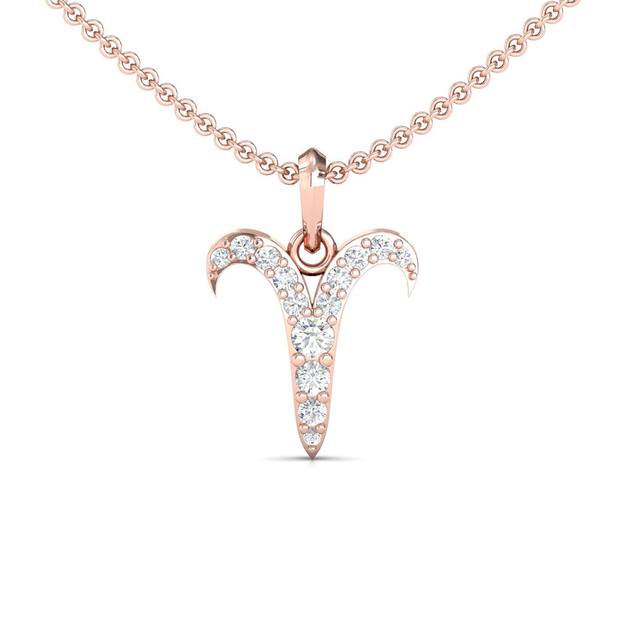 Elegant Aries Zodiac Pendant, 14kt White Gold Pendant, Personalized Natural Diamond Pendant - GeumJewels