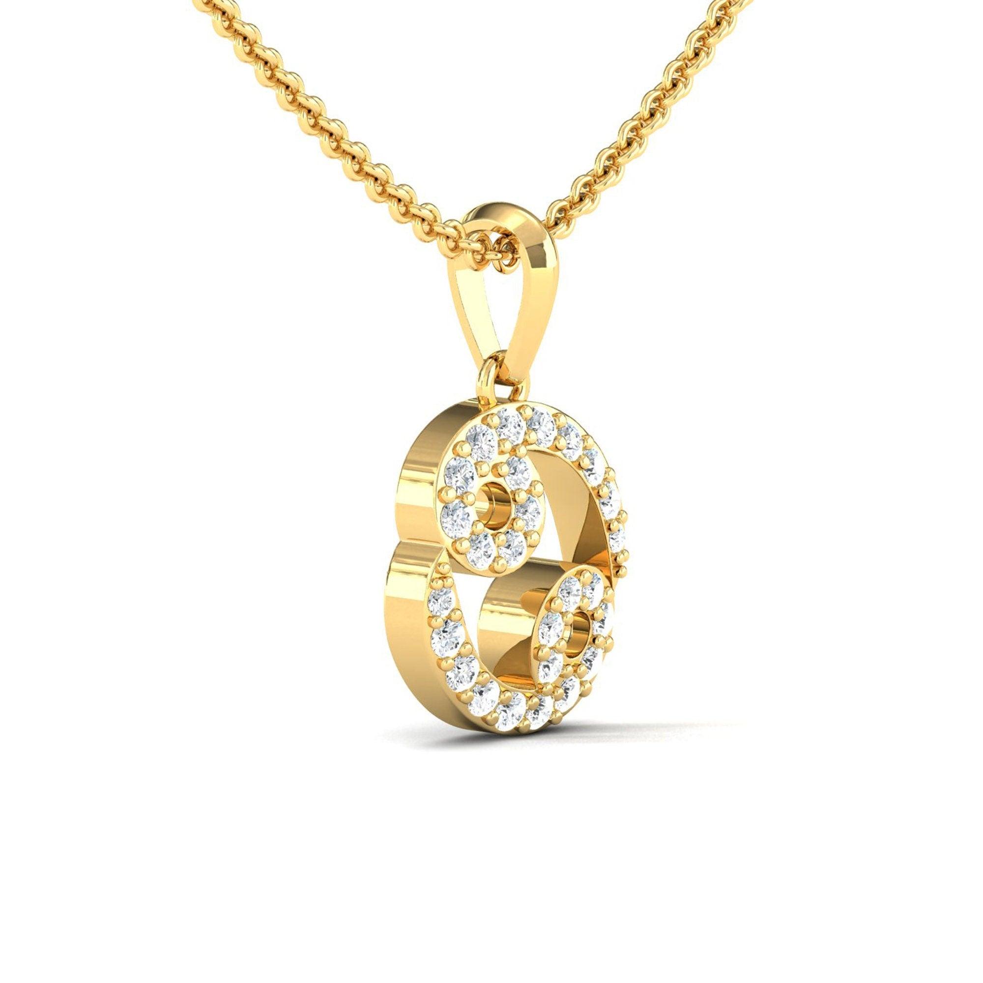 Elegant Cancer Zodiac Pendant, 18Kt Solid Yellow Gold Pendant Necklace, Unique Diamond Pendant - GeumJewels