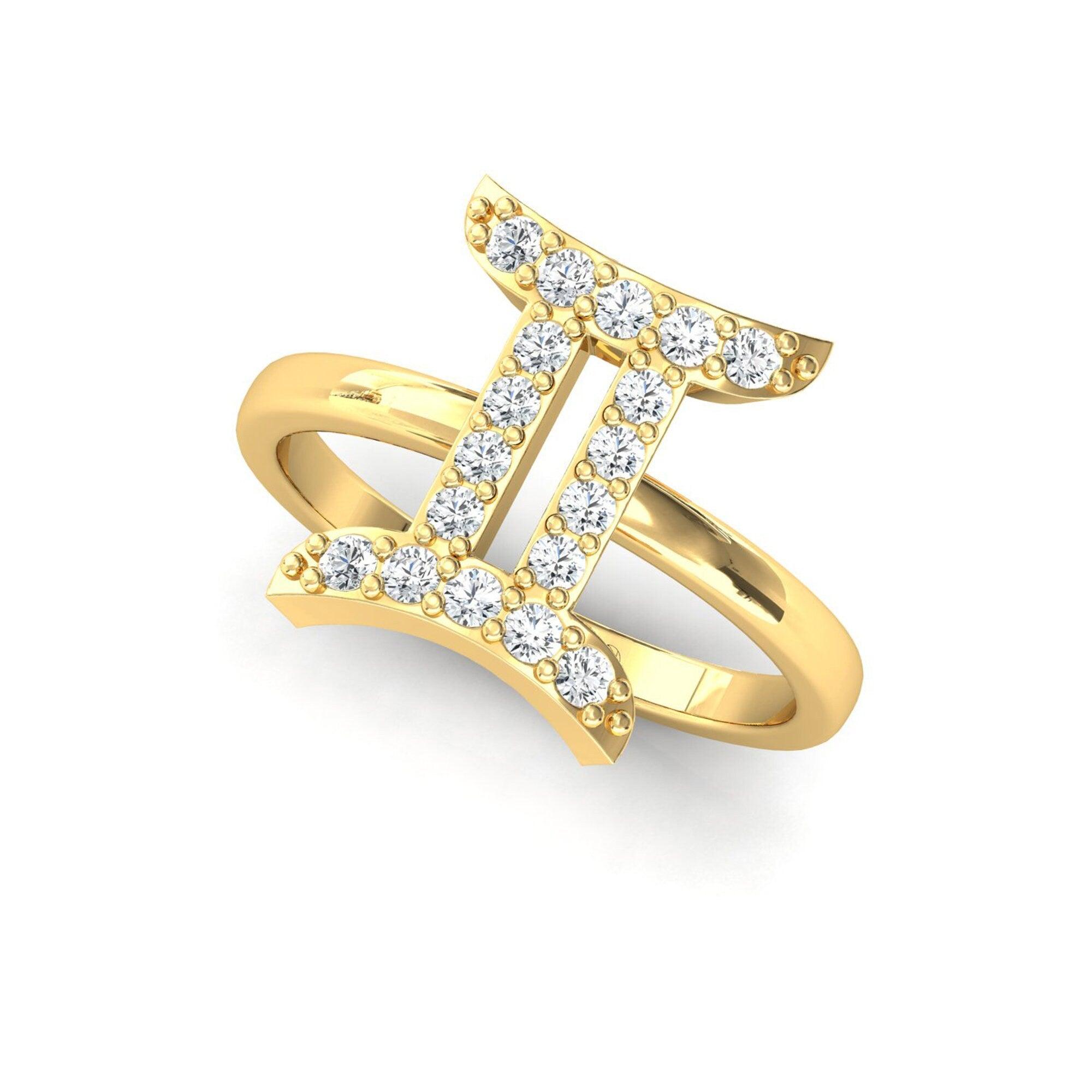 18Kt Solid Gold Gemini Ring, Unique Zodiac Sign Engagement Ring, Personalized  Diamond Horoscope Ring - GeumJewels