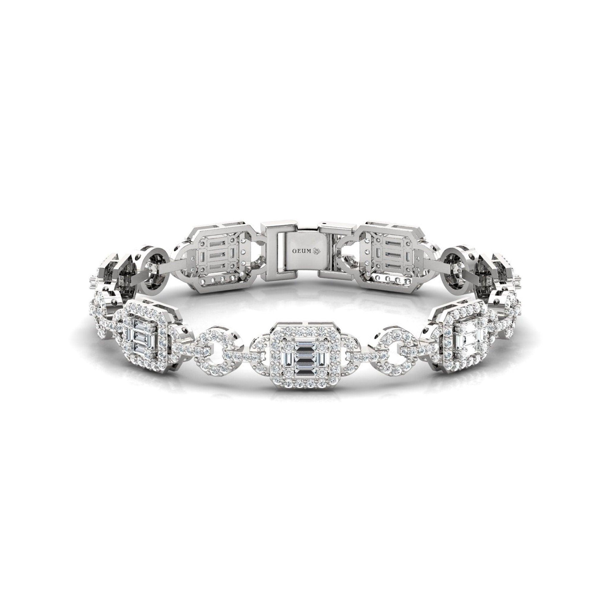 Genuine White Diamond Cut Bracelet, Yellow/White Gold Bracelet - GeumJewels