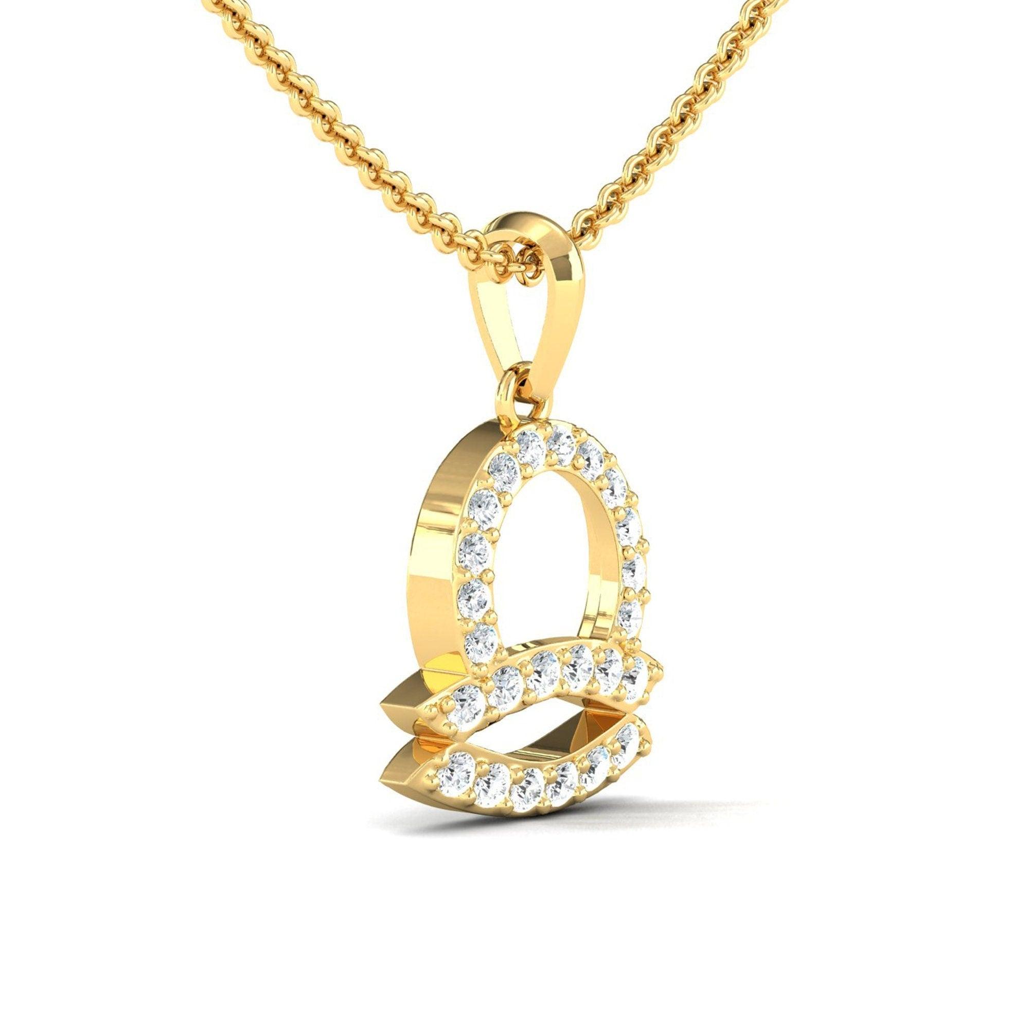 Elegant 18kt Gold Libra Zodiac Pendant, Handmade Solid Gold Pendant, Unique Diamond Pendant - GeumJewels
