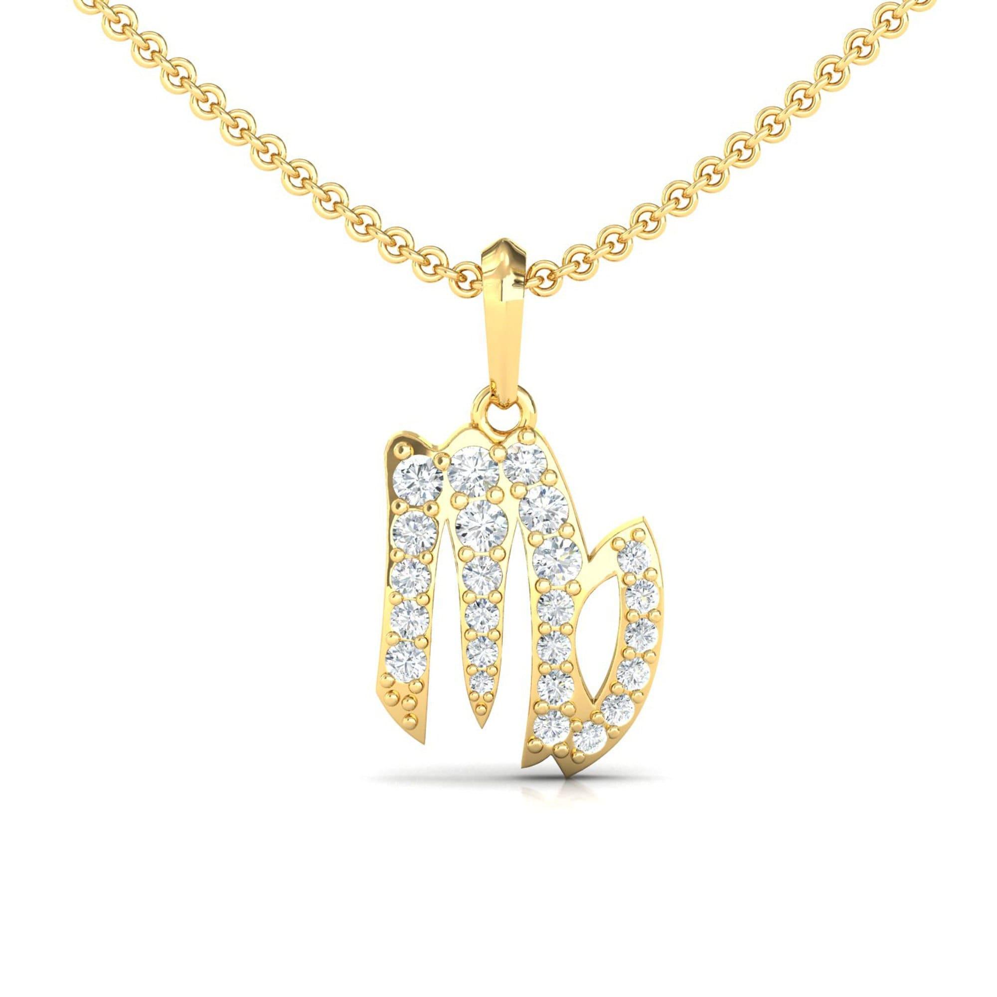 Elegant 14kt Gold Virgo Zodiac Pendant, Handcrafted Solid Gold Pendant, Unique Diamond Pendant - GeumJewels