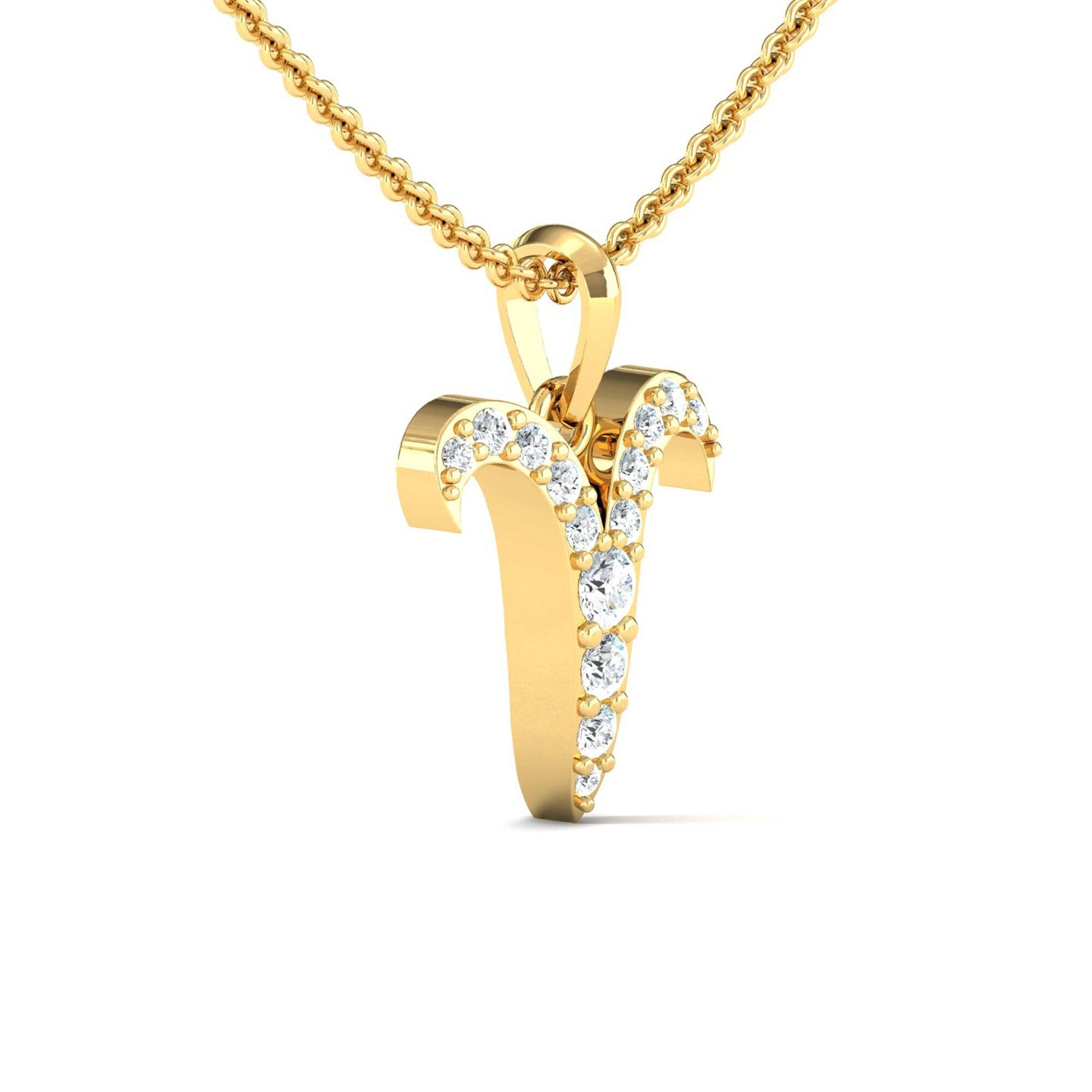 Elegant Aries Zodiac Pendant, 14kt White Gold Pendant, Personalized Natural Diamond Pendant - GeumJewels