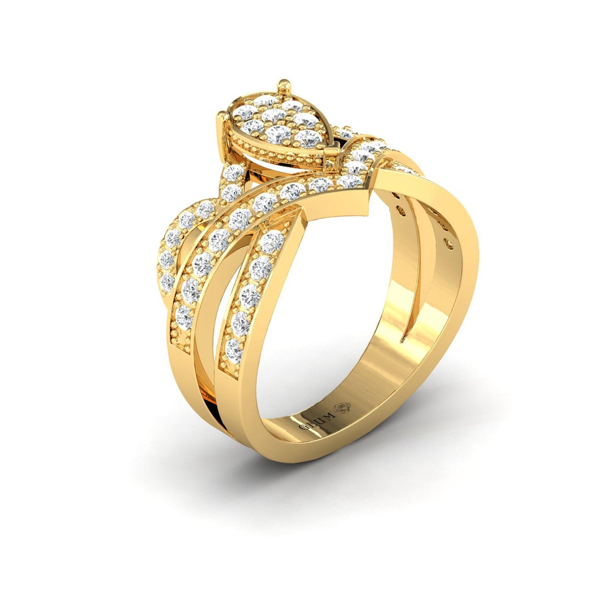 Stunning Solid Gold Ring, Unique Designer Ring for Engagement, Designer gold Jewelry - GeumJewels