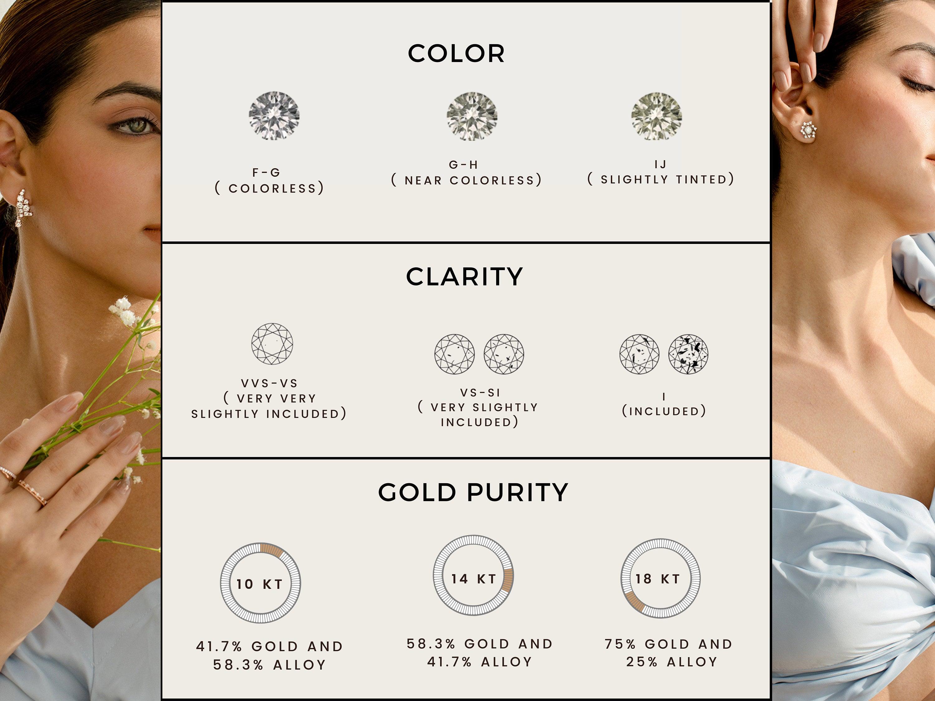 Elegant Diamond Earrings, Rose Gold Charm Earrings, 10kt 14kt 18kt White Yellow Gold Earrings - GeumJewels