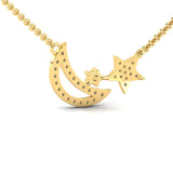 Handmade Yellow/White Gold Moon Star Pendant, Rose Gold Moon Star Necklace, Genuine Diamond Gold Pendant - GeumJewels