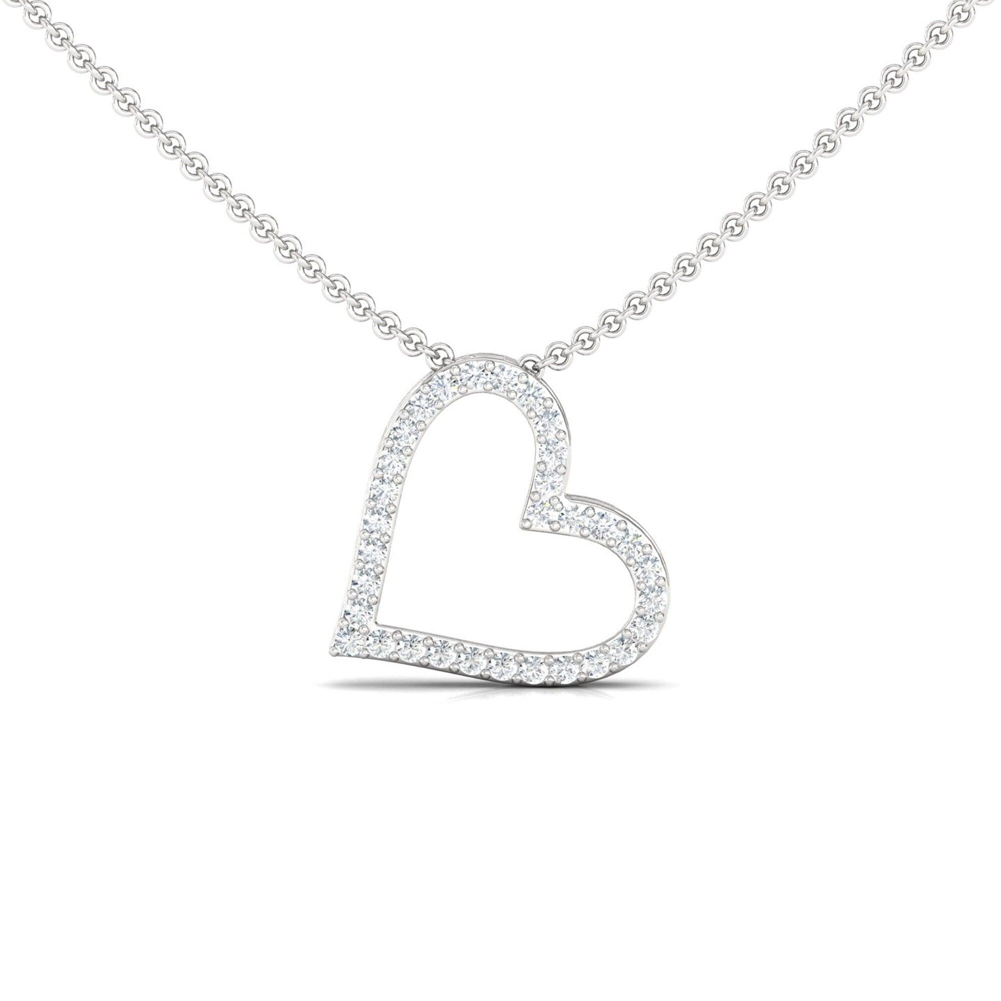 10kt 14kt 18kt Real Rose Gold Heart Necklace, Yellow White Gold Love Pendant, Natural Small Diamond Necklace - GeumJewels