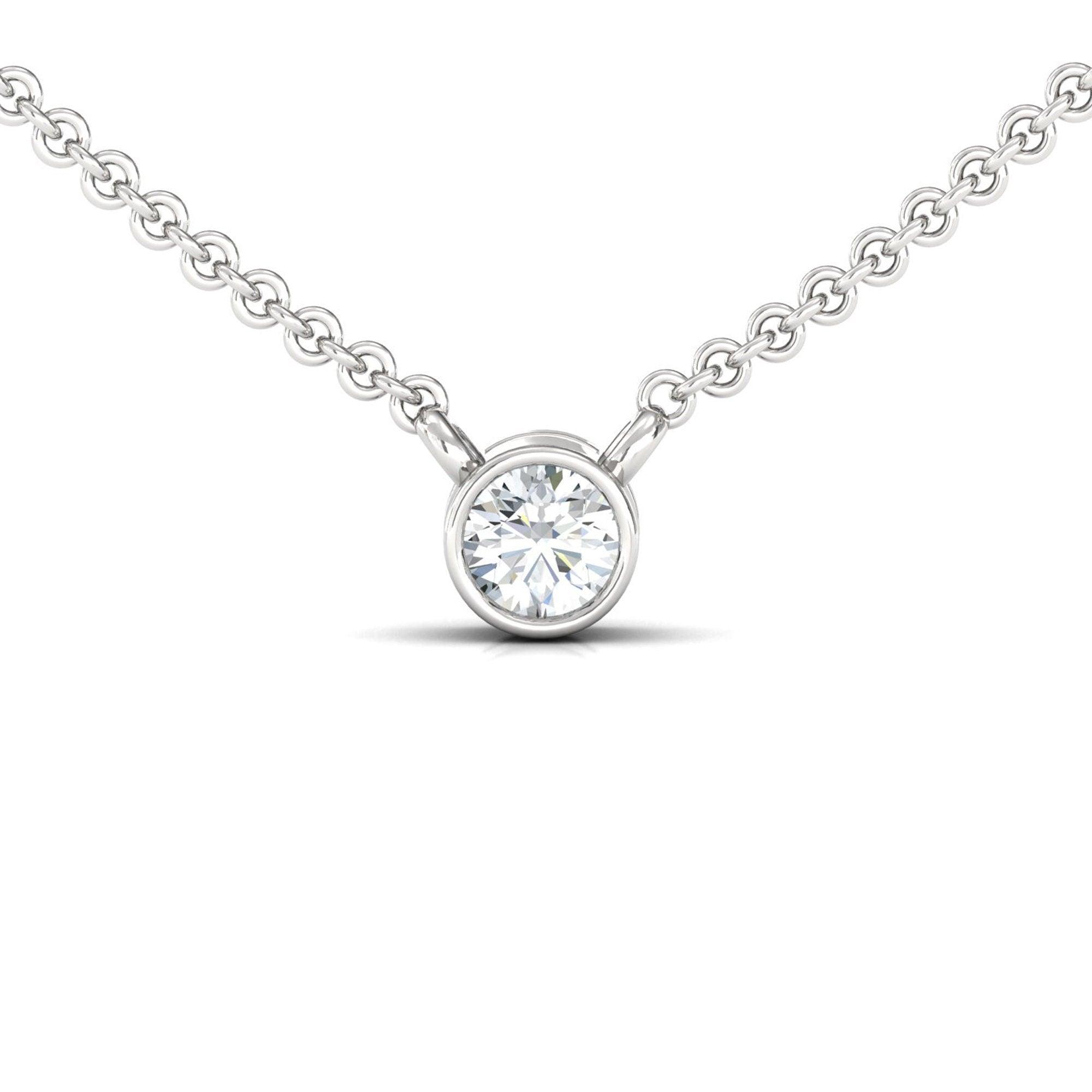 Handmade White Diamond Pendant, Real Rose Gold Bridesmaid Necklace, 10kt 14kt 18kt Yellow White Gold Pendant - GeumJewels