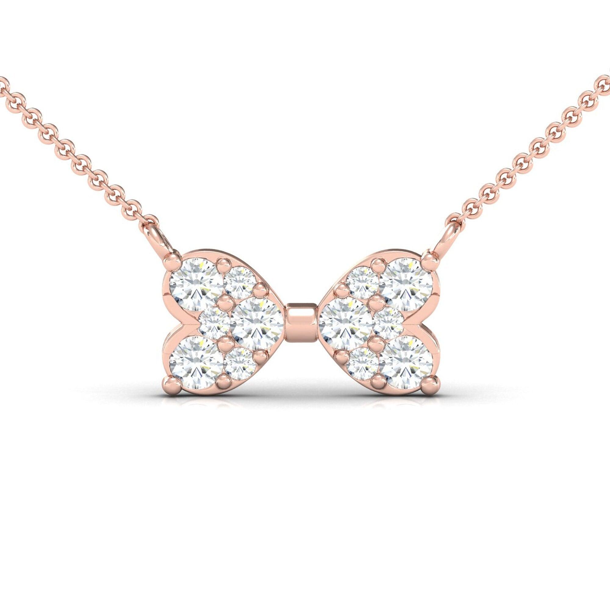 10kt 14kt 18kt Solid Rose Gold Necklace, Elegant Gold Butterfly Pendant, Real Diamond Pendant - GeumJewels