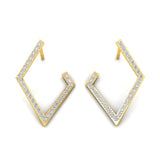 Long V Shape Studs Earrings, 14k Solid Gold, Diamond Dainty Earrings, Wedding Gift, Gift For Girlfriend