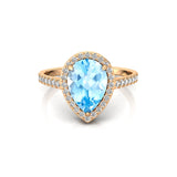 Aquamarine Engagement Gemstone Solid Gold Ring, Diamond Wedding Ring, Gift For Her, Promise Ring