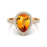 Citrine With Dimond Wedding Ring, 14k Gold Halo Ring, Engagement Promise Ring, Gift For Her