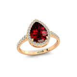 Natural Garnet Dimond Wedding Ring, 14k Gold Halo Ring, Engagement Promise Ring, January Birthstone Ring