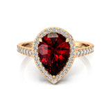Natural Garnet Dimond Wedding Ring, 14k Gold Halo Ring, Engagement Promise Ring, January Birthstone Ring