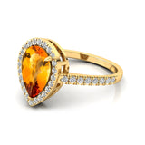 Citrine With Dimond Wedding Ring, 14k Gold Halo Ring, Engagement Promise Ring, Gift For Her