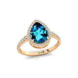 London Blue Topaz Dimond Wedding Ring, Solid Gold Halo Ring, Engagement Promise Ring, Gift For Girlfriend